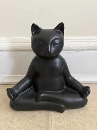 Black cat meditating yoga - black,