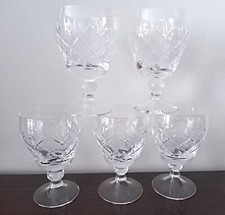 SET OF FIVE SHORT STEM WHITEFRIARS WINE GLASSES / GOBLETS  IN GARLAND PATTERN