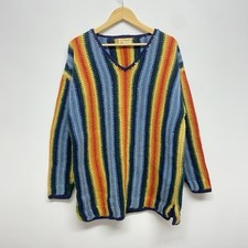 Vintage Pachamama Rainbow Jumper Large Striped Hand Knit 100% Wool Hippie Boho