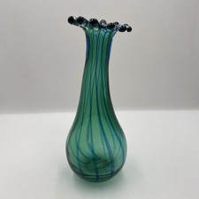 Green Glass Vase With Blue Stripes Gourd Shaped - Dartington?                B14