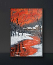Winter Themed Village Bob Ross Styled Oil Painting