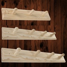 Wooden Coat Rack Hooks Holder / Wall Mounted Hanging / 3,4,5 pegs / Plain Wood