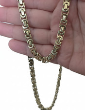 9ct Gold on Sterling Silver  Heavy 8.5mm Flat Byzantine 24 inch Mens Chain 69G