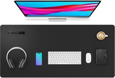 PU Leather Desk Mat, Mouse Mat, Non-Slip Desk Protector (91 cm x 43 cm, Black)