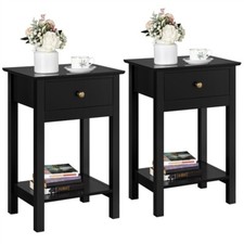 2pcs Bedside Table Nightstand Cabinet Sofa Side Table with Drawer and Shelf Used