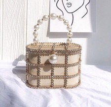 Beige Women Pearl Rhinestone