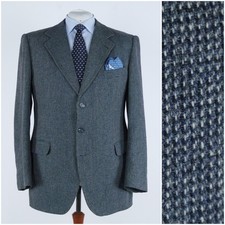 Mens Vintage Tweed Jacket 48R UK Size Check Blue Wool Sport Coat Blazer