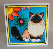 Birman Cat art painting art greetings card original design by Suzanne Le Good
