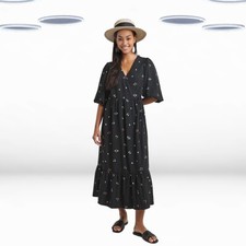 Ex Simply Be Women's Plus Size Ditsy Print Woven Wrap Midi Dress in Black