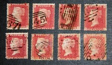 GB QV 1854 1d Penny Rose Red SG40 x8. Fine. Numerical cancels. Large Crown wmk