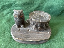 Antique Carved German Black Forest Wooden Owl Inkwell.