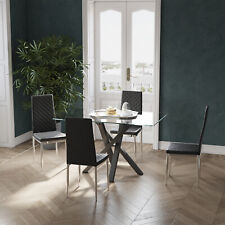 Modern Rectangle Dining Table Glass Top Black Metal Base Kitchen Desk Chair Set