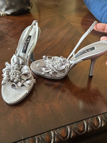 Nina silver satin - satin, embellished