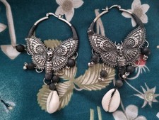 Brand New ONE OF A KIND  deathhead Moth Hoop Earrings/Ear Hangers - Handmade