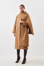 Stylish new Karen Millen wool mix camel oversize scarf neck coat, 14/16/18, £279