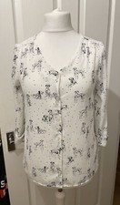 TU Woman Sainsburys dalmation dog blouse size 8 10 White Black Semi Sheer Work