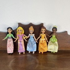 5 Mattel Disney Mini Posable Princess 4” Dolls With Glittery Dresses In VGC