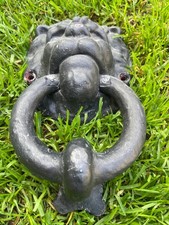 Reclaimed front door lion head knocker with original striking plate stud