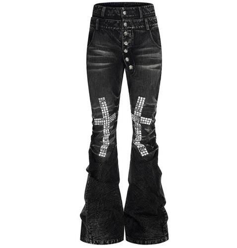 Mens black denim jeans button - jeans,