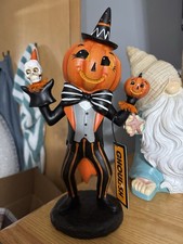 Vintage Style Pumpkin Man Skeleton Puppet Jack Of Lantern Halloween Figurine 12”