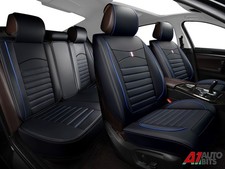 Blue Black Leatherette Full Set Car Seat Covers For Skoda Enyaq Octavia Kamiq
