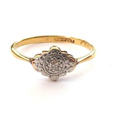 Art Deco 18ct Gold Platinum Diamond Stone Illusion Set  Ring UK Size M/N