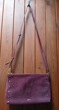 Biba Warm  Grape Plum Berry Vintage Suede Cross body Bag - Gold Stud Detail