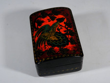 Vintage Russian Lacquer Trinket Box Bird Design Hand Painted 7cm x 4.5cm