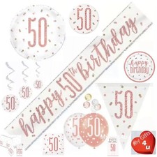 Rose Gold 50th & Happy Birthday Party Decorations Buntings Banners Balloons age