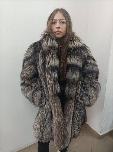 Real fur fox coat silver - real,