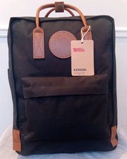  Cafe Fashioned Kanken Bag 16L, Black Colour With Brown Leather. 