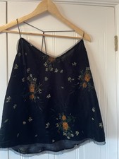 ZARA basics collection Cami Top UK 14 Large Black Floral lace trim VGC