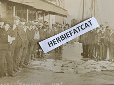 ANTIQUE PHOTO FISHERMEN MEN AT WORK BRIXHAM FISH MARKET HARBOUR DOCK DEVON