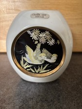 Chokin Vase with Black background. 24K Gold Etched Edges