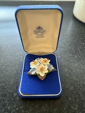 Vintage Fine China  Aynsley England Floral Brooch In Box.