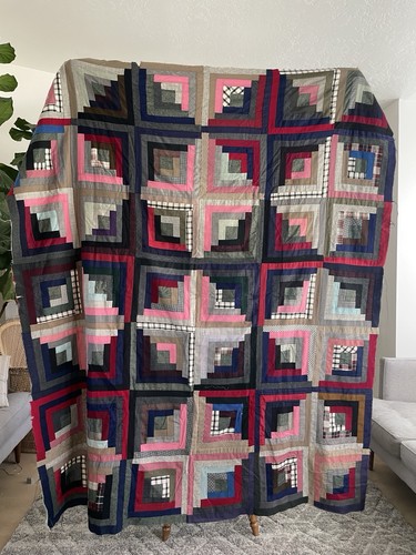 Antique log cabin quilt 72x80 - antique,