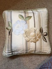 BN Handmade Cushion And Civer Piped Silk Striped 12” Feather Green Embroidered 