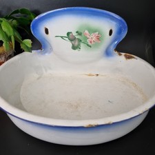 Antique French Floral Enamel LAVABO Basin Decorative Display Bird Bath