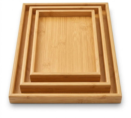 3pcs wooden bamboo trays set - 3pcs,