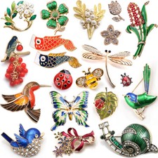 FLOWER INSECT BROOCH LAPEL PIN Enamel Rhinestone Costume Jewellery Birthday Gift