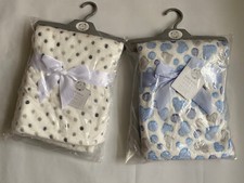 Set of Baby Boy Girl Soft Fleece Blanket Newborn Pram Crib Blue Heart+Grey Dot 