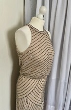 BNWT ADRIANNA NUDE & SILVER BEADED SEQUIN BRIDESMAIDS WEDDING DRESS SIZE 8