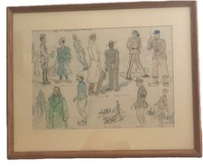 WW2 Watercolour & Pen Original 1943 Allied POW'S Moosberg Camp John Fuller