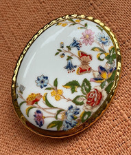 Vintage Aynsley Fine Bone China Flower Brooch Gilt & Painted White Porcelain