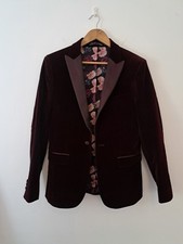 MOSS BROS VELVET JACKET BLAZER 38 BURGUNDY SATIN LAPELS TUXEDO BLACK TIE ..