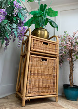 MID CENTURY VINTAGE BAMBOO RATTAN BEDSIDE BATHROOM LAUNDRY HAMPER DRAWERS 18"W
