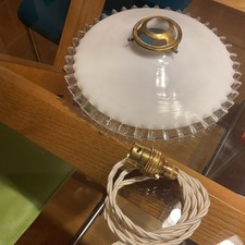  VINTAGE FRENCH FRILLED PENDANT MILK GLASS LAMP SHADE 