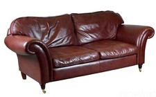 LUXURY 3 SEATER HERITAGE BROWN LEATHER LAURA ASHLEY MORTIMER SOFA WITH CASTORS