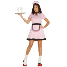 50's Diner Girl Costume Pink Rock N Roll Outfit Ladies Pink 1950s Fancy Dress