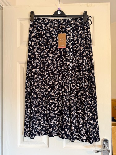 Navy floral button midi line - floral,